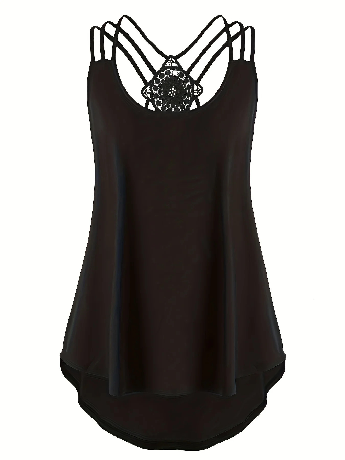 Plus Size Summer Fashion Solid Color Suspender Criss Cross Cami Tank Womens Oversized Slight Stretch Backless Casual Top 250515