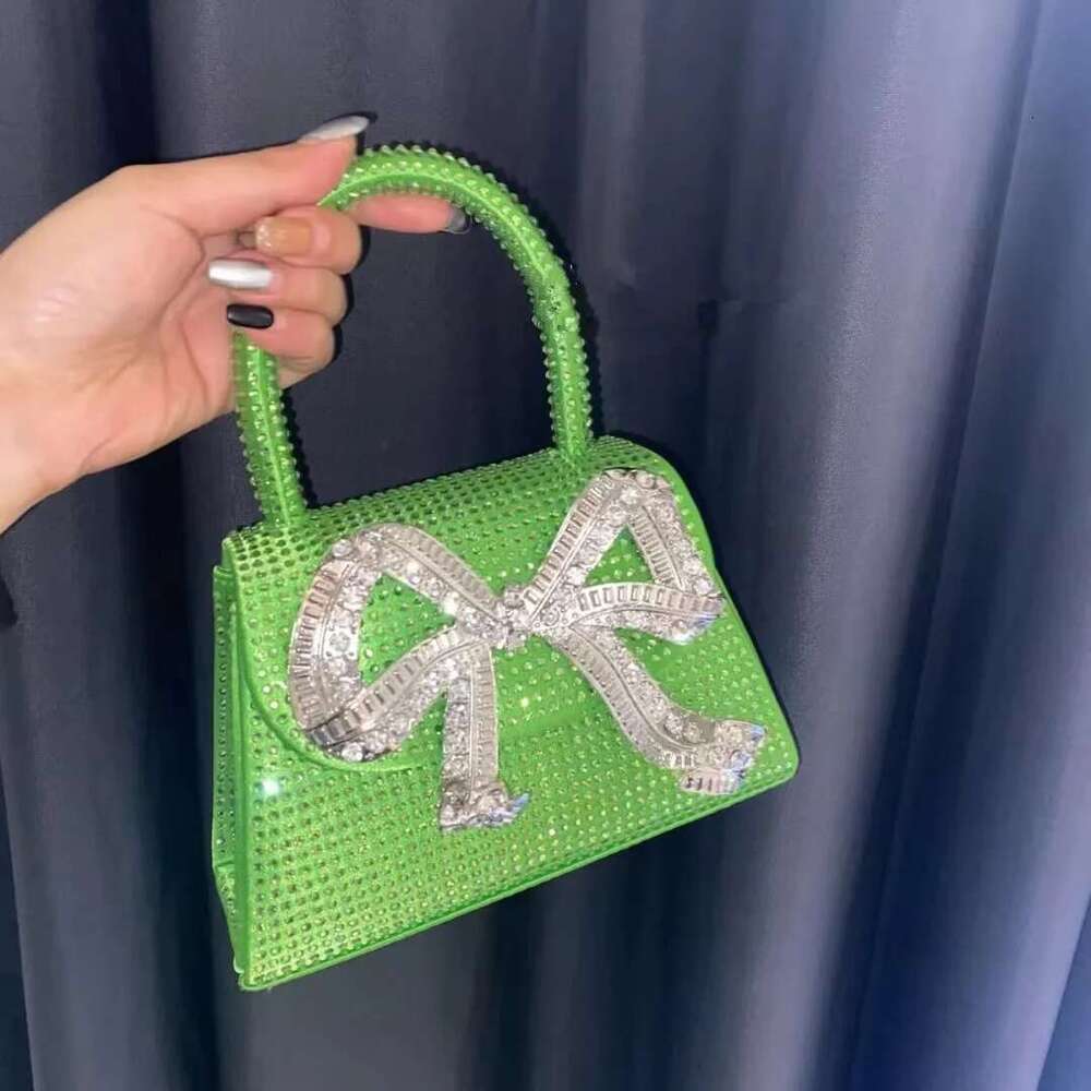 Fashion Rhinestone Bow Handbags Women New Elegant Boutique Glittering Sequin Crossbody Bags Ladies Sier Purse High Quality