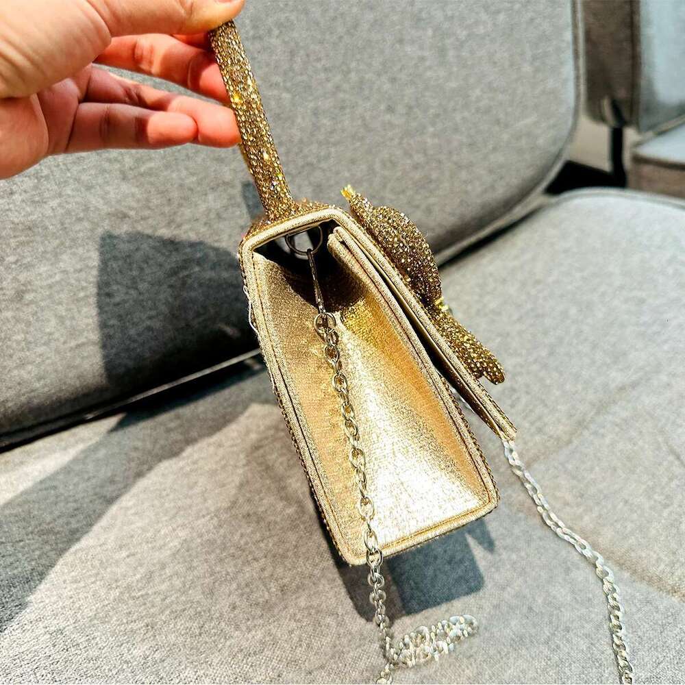 JIOMAY Golden Rhinestone Evening Bags Designer Handbags For Party With Long Chains Exquisite Butterfly Purses For Women