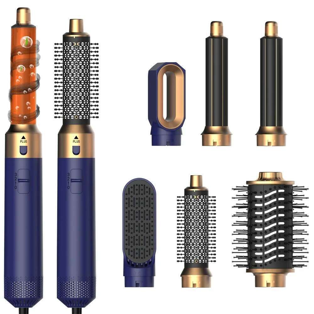 6 in 1 Blow Dryer Brush Versatile Hair Styler Rotating Curling Wand Straightener Ionic Hot Air Comb for Women