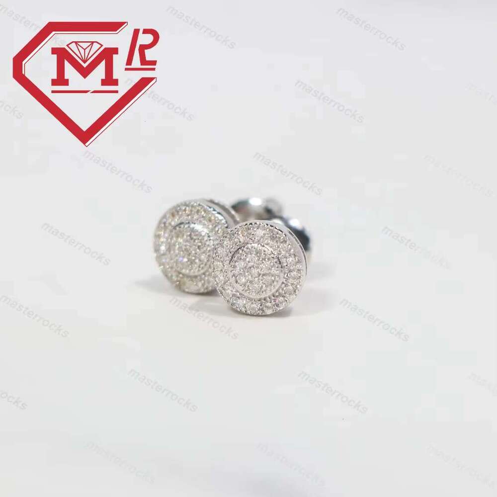 Hip hop men's spiral back cluster 14k plated gold and sier ice out silica earrings