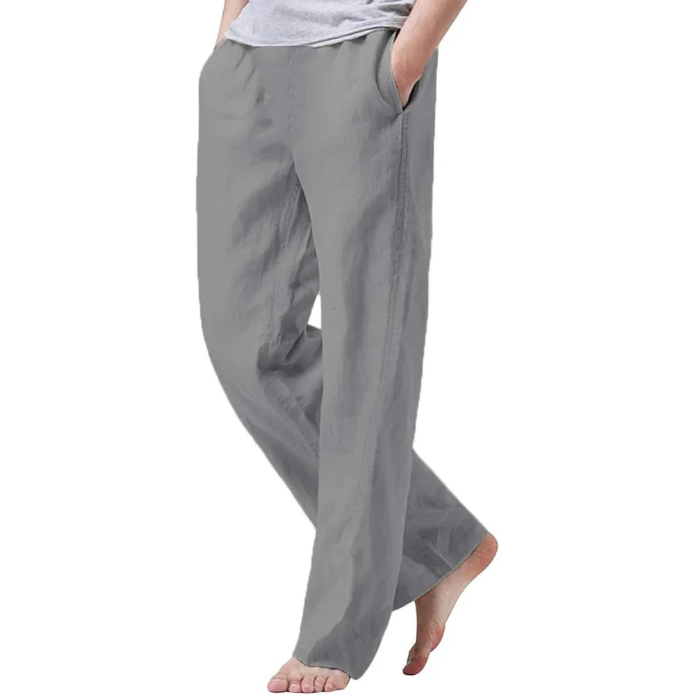 Mens Cotton Linen Breathable Drawstring Pants Elastic Waist Casual Jogger Yoga Beach Baggy Loose Trousers Sweatpants 250515