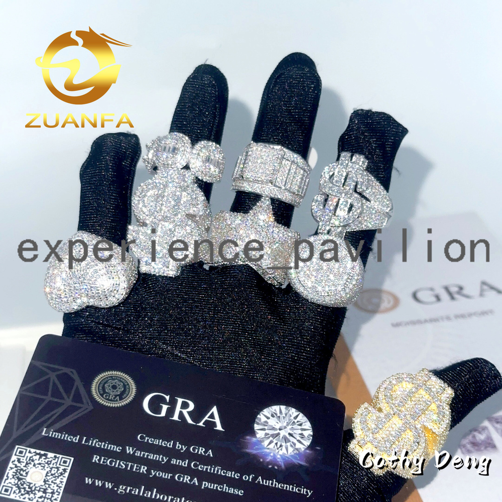 Jewelry Hot Selling Hip Hop Ring Heart Full Pave Moissanite 925 Sterling Silver Ice Out Moissanite Men Diamond Ring