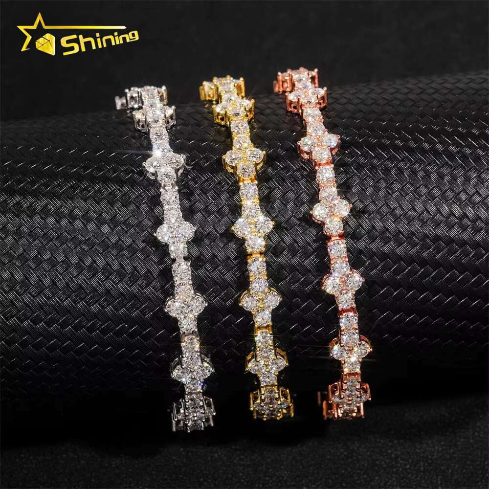 Worldwide Shipping Solid S925 Gold Plated 3mm Cross Hip Hop Jewelry Necklace VVS D Color Moissanite Diamond Tennis Chain