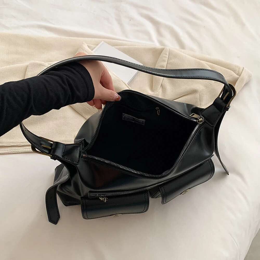 High Quality Ladies Crossbody Women Leather Solid Underarm Bags Winter Vintage Large Shoulder Multi Pocket Messenger Bag