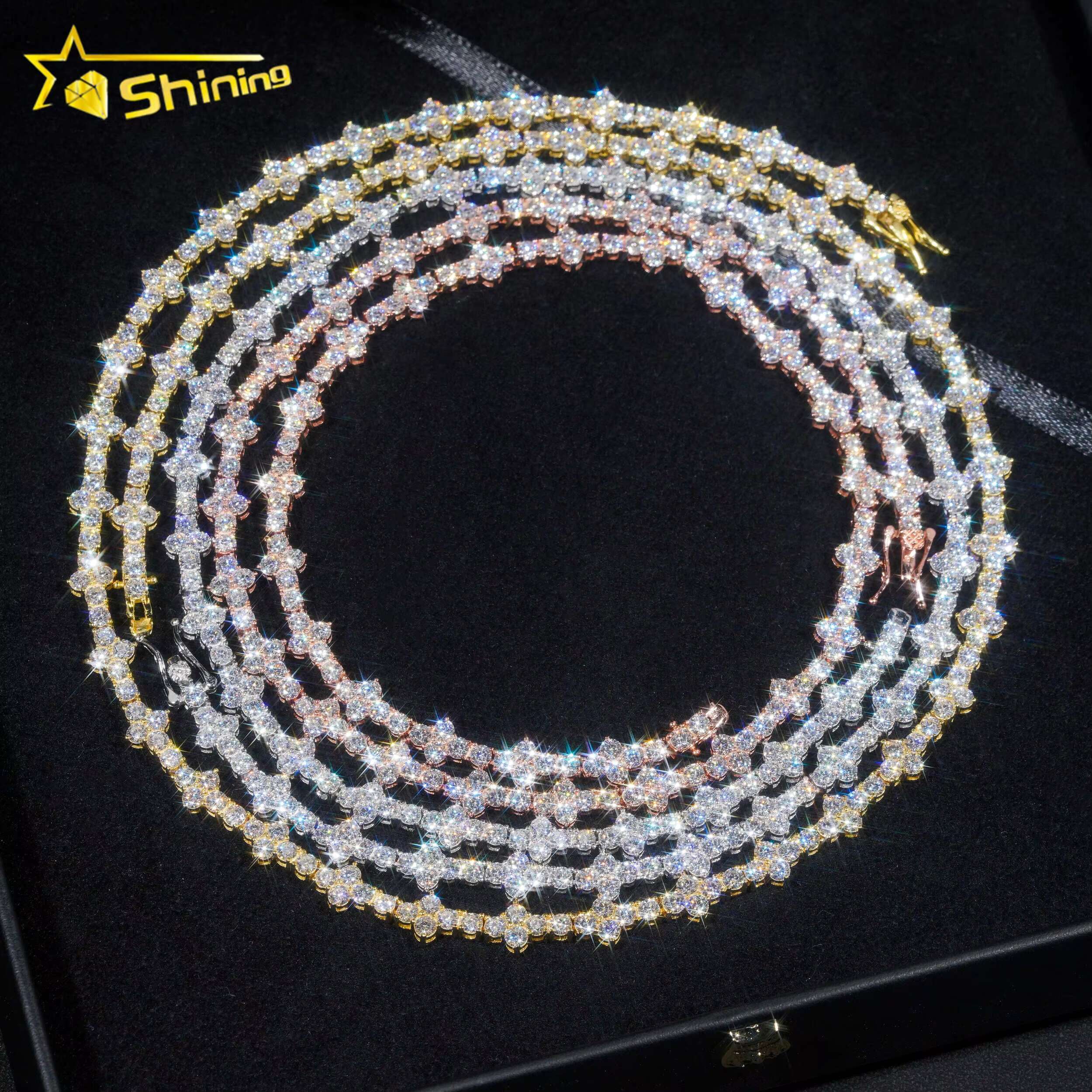 In Stock Cheapest Price Hip Hop Jewelry 925 Sterling Silver 3mm VVS Moissanites Diamond Cross Necklace Moissanite Tennis Chain