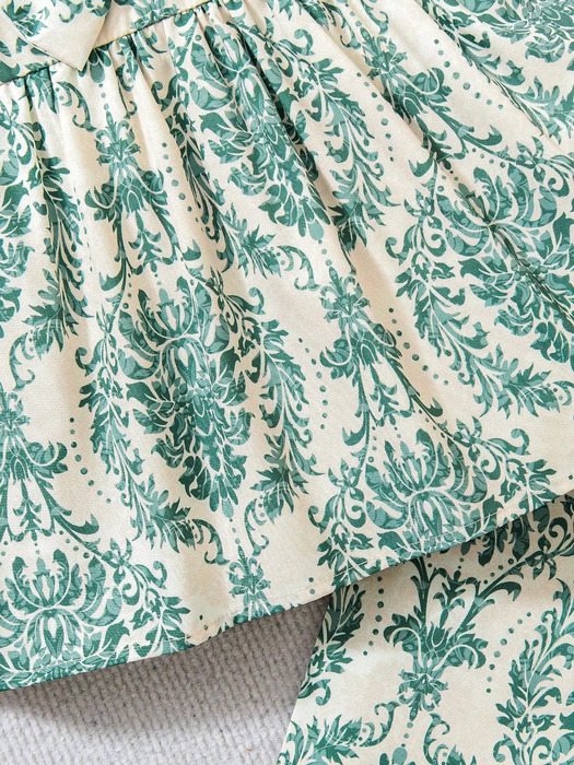 Girls Vintage Botanical Bow 2-Piece Set Forest Style Summer Outfit for Ages 4-7 Vacation Party Dresses Spring/Summe 250515