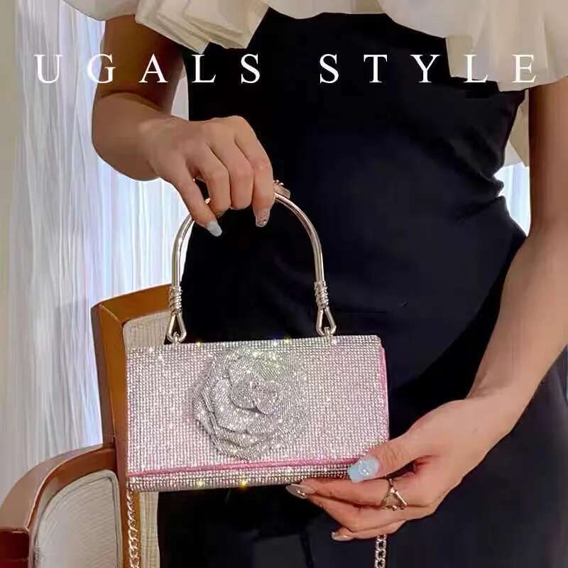 Glitter Shiny Dia Square Fashion Floral Women's Handbag Bling Evening Wedding Party Clutch Purse Shoulder Bag
