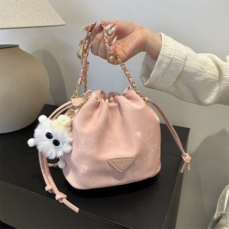 2025 Minimalist Drawstring Bucket Bag - Solid-Color Crossbody Purse for Women, Korean-inspired Spring Summer Small Shoulder Bag Free Shipping