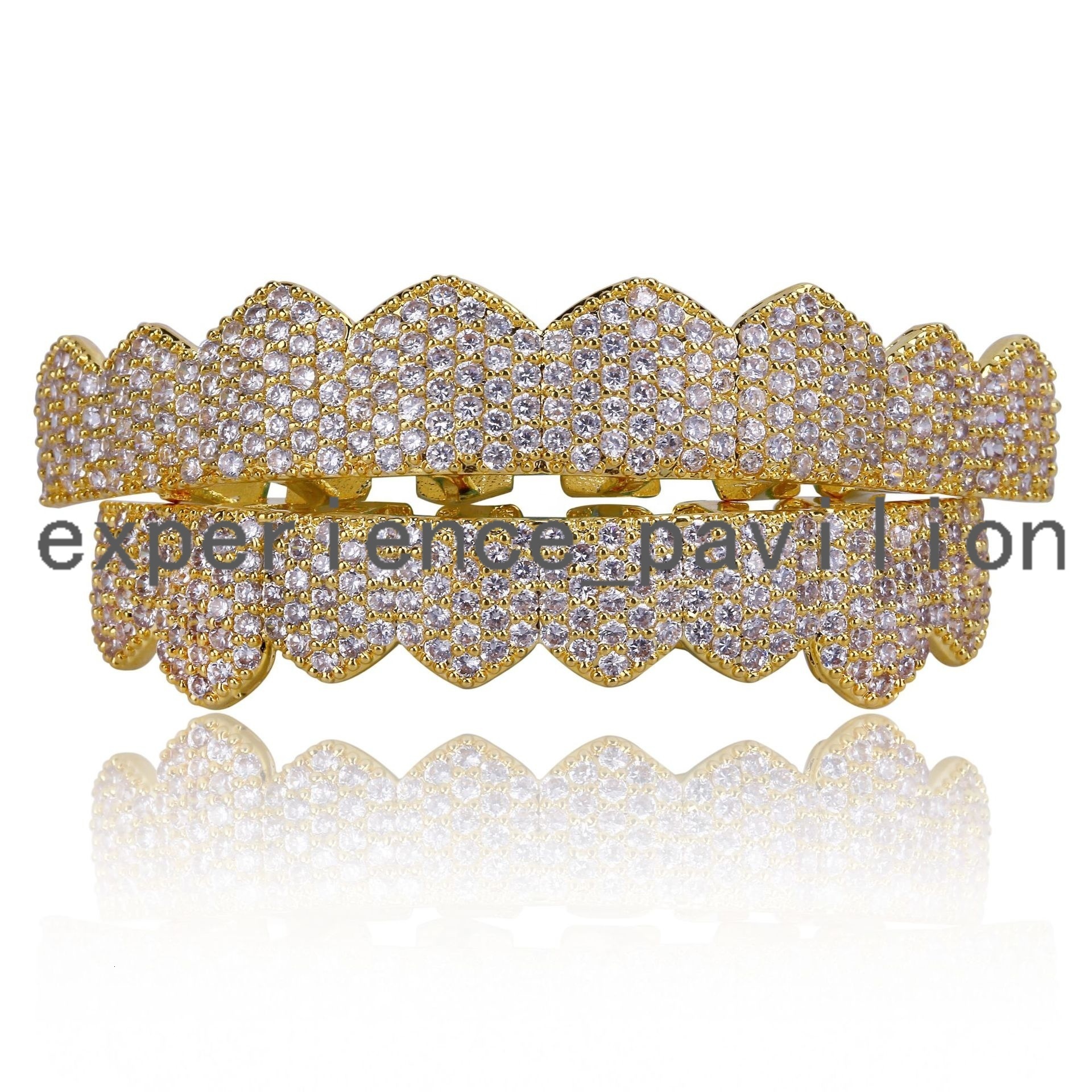 Mens Gold Hiphop Bling Micro Pave Teeth Grillz Set moissanite Diamond Iced Out Dental Grills