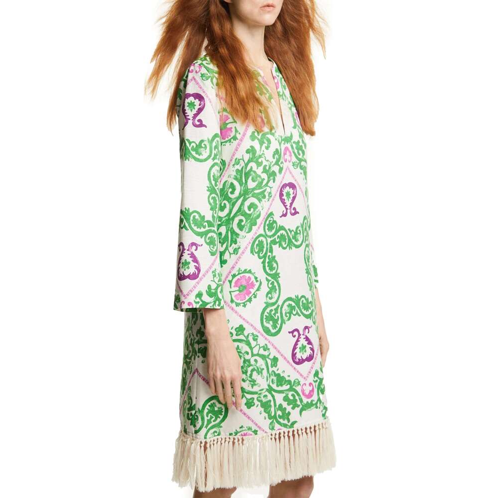 CHCH Dress Summer New V-Neck Loose Tassel Design Women's 3/4 Sleeves
