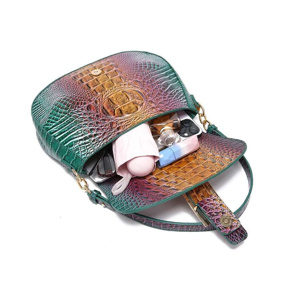 Saddle Large Buckle Crocodile Pattern, Colorful Underarm Bag, Single Bag With Shoulder Strap And Crossbody