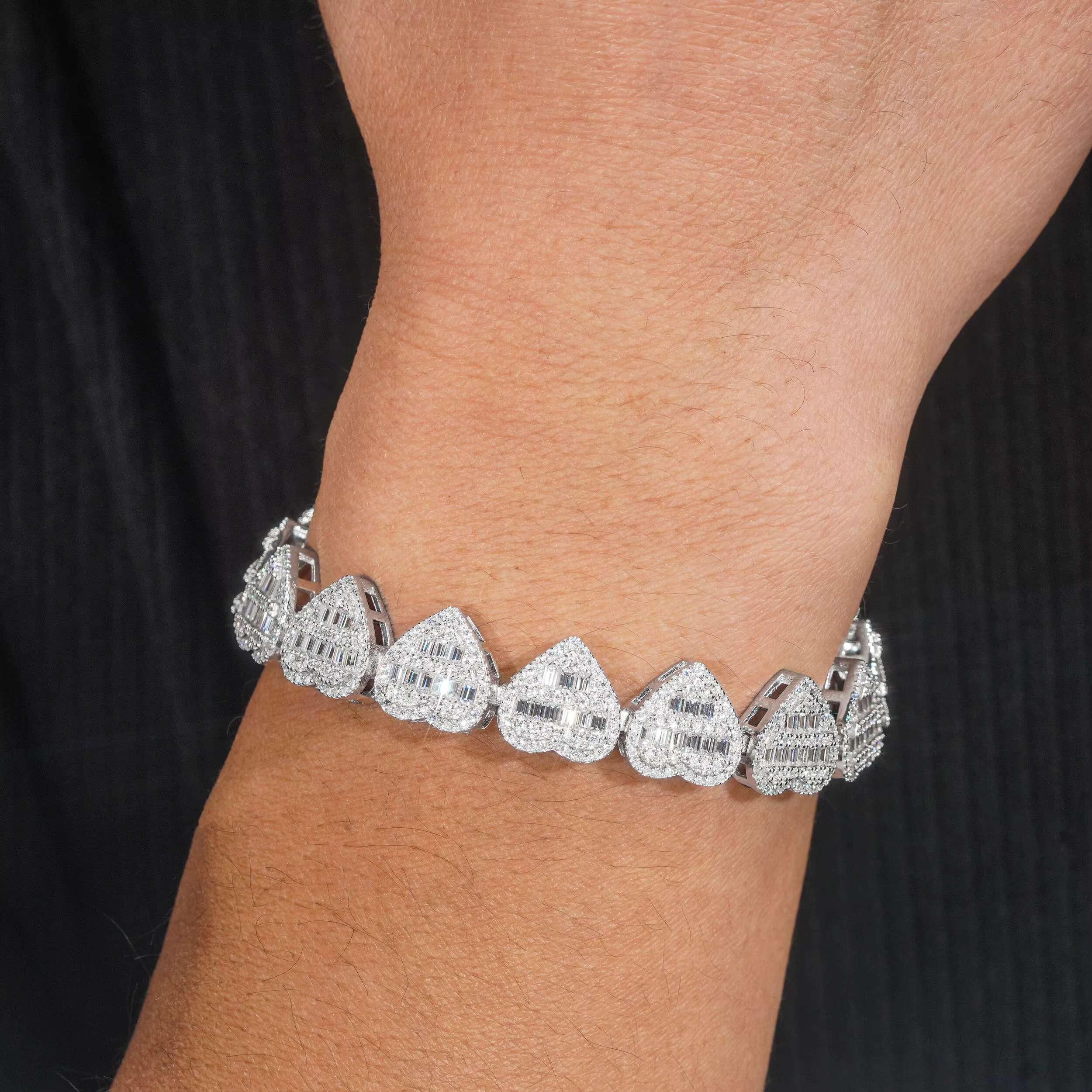 Fashion Design baguette 13mm Heart Bracelet Moissanite Diamond Cuban Link Bracelets