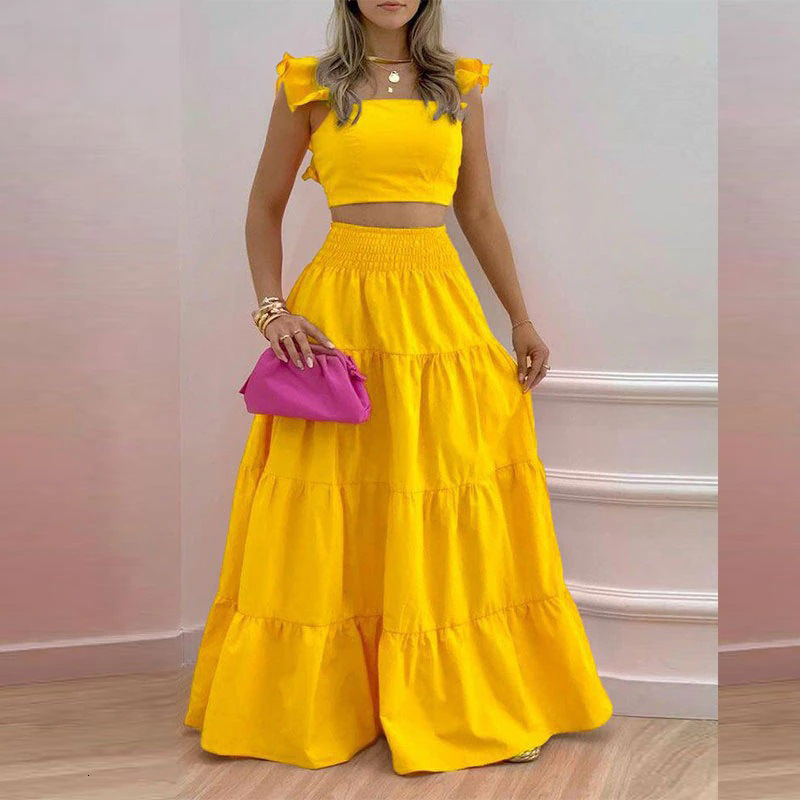 2025 Spring New Commuter Mid Waist Sexy Strap Skirt Fashion Set Womens Two Piece Set