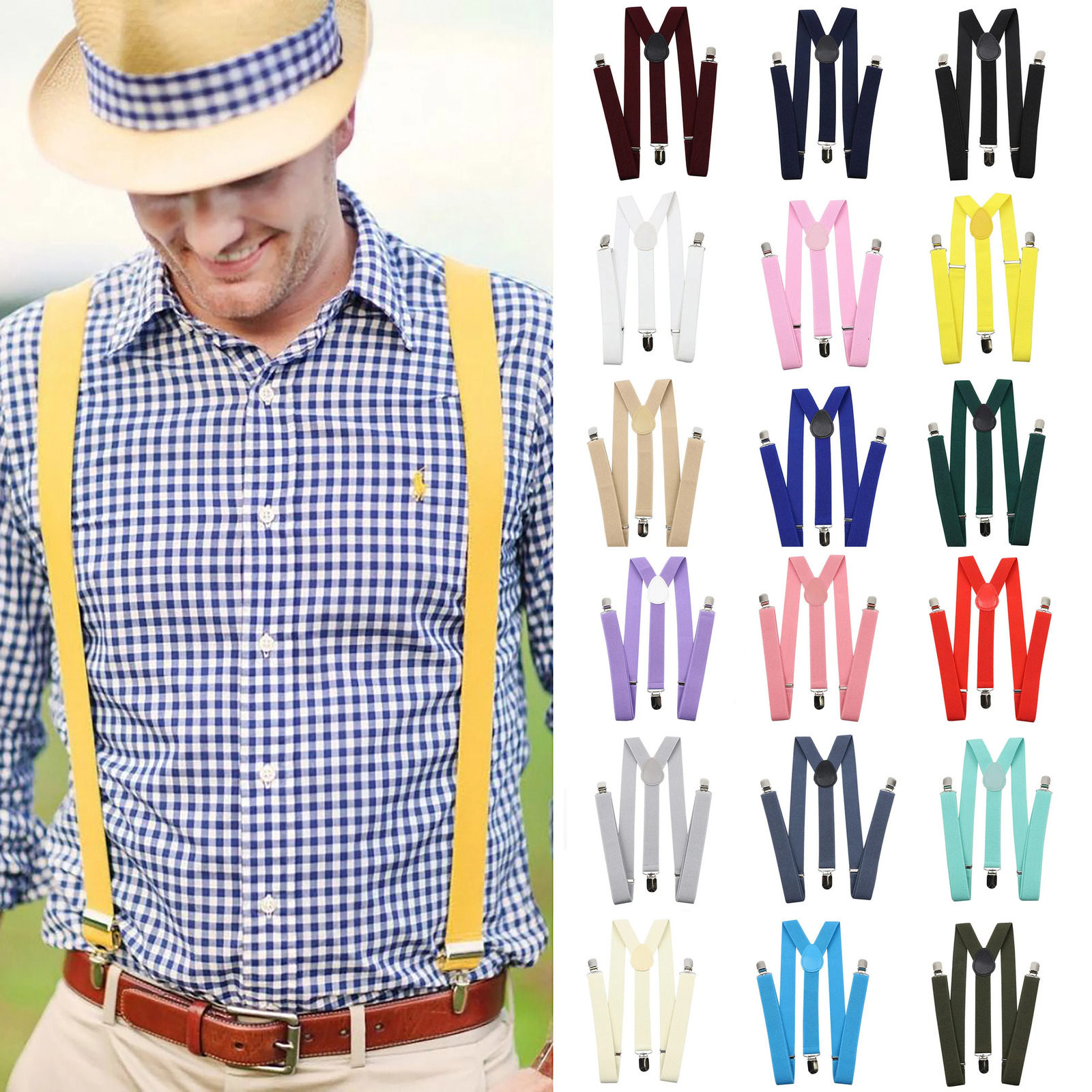 Solid Color Unisex Suspenders Clip-on Buckle Men Straps Adjustable Elastic Y-Back Braces For Wedding Suit Skirt Accessories Gift 250515