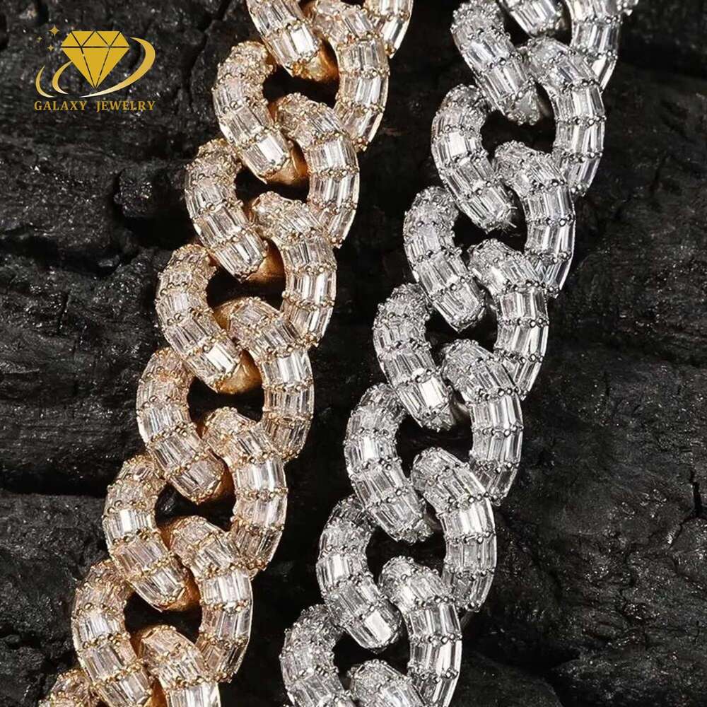 DHCollections 925 Silver 21mm Iced Out Baguette Cuban Link Chain for Men Moissanite Diamond Hip Hop Necklace Gold/Silver 7-20 Inch