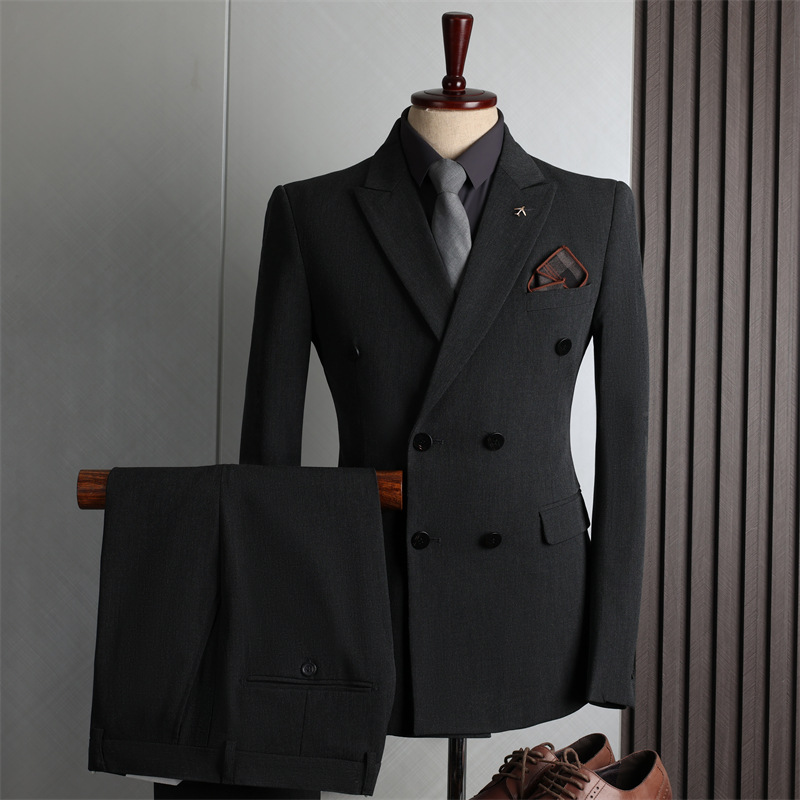 Double-breasted suit suit men's formal wear business casual fashion Korean version slim-fit plus-size wedding suit for men