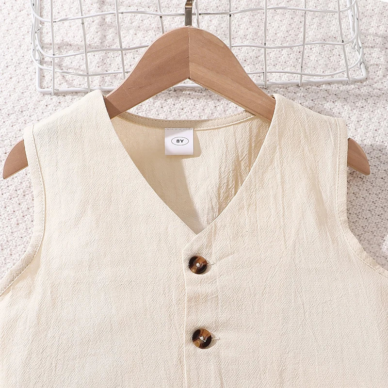 Fashion Clothes Sets For Kids Girls Beige Sleeveless Top With Skirt Simple And Generous Style Party Suit Casual Everyday Clothes 250515