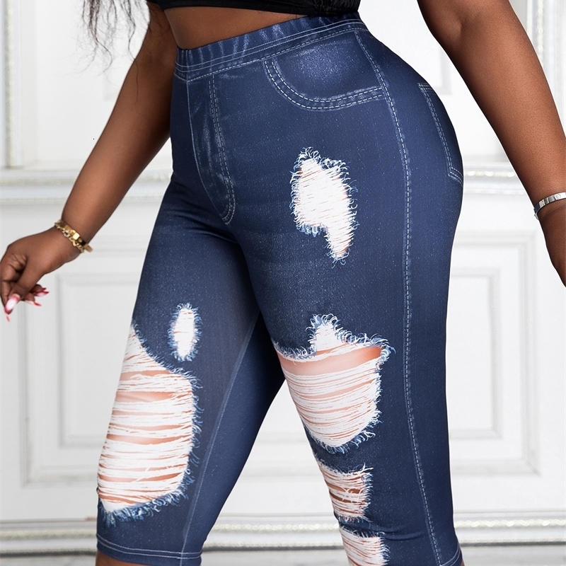 Womens pants in plus size printed with synthetic denim fabric unsettling details high elasticity and comfortable knitting medium 250506