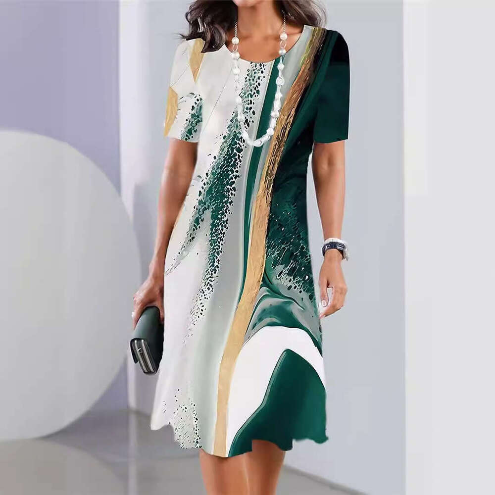 White Dress Maxi Dress New Women's Fashionable And Versatile Daily Casual Loose Large Round Neck Short Sleeve Dress KQ