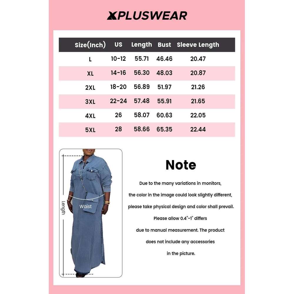 Plus Size Daily Light Blue Shirt Collar Long Sleeve Button Pocket Tencel Denim Maxi Dresses 2025 Women