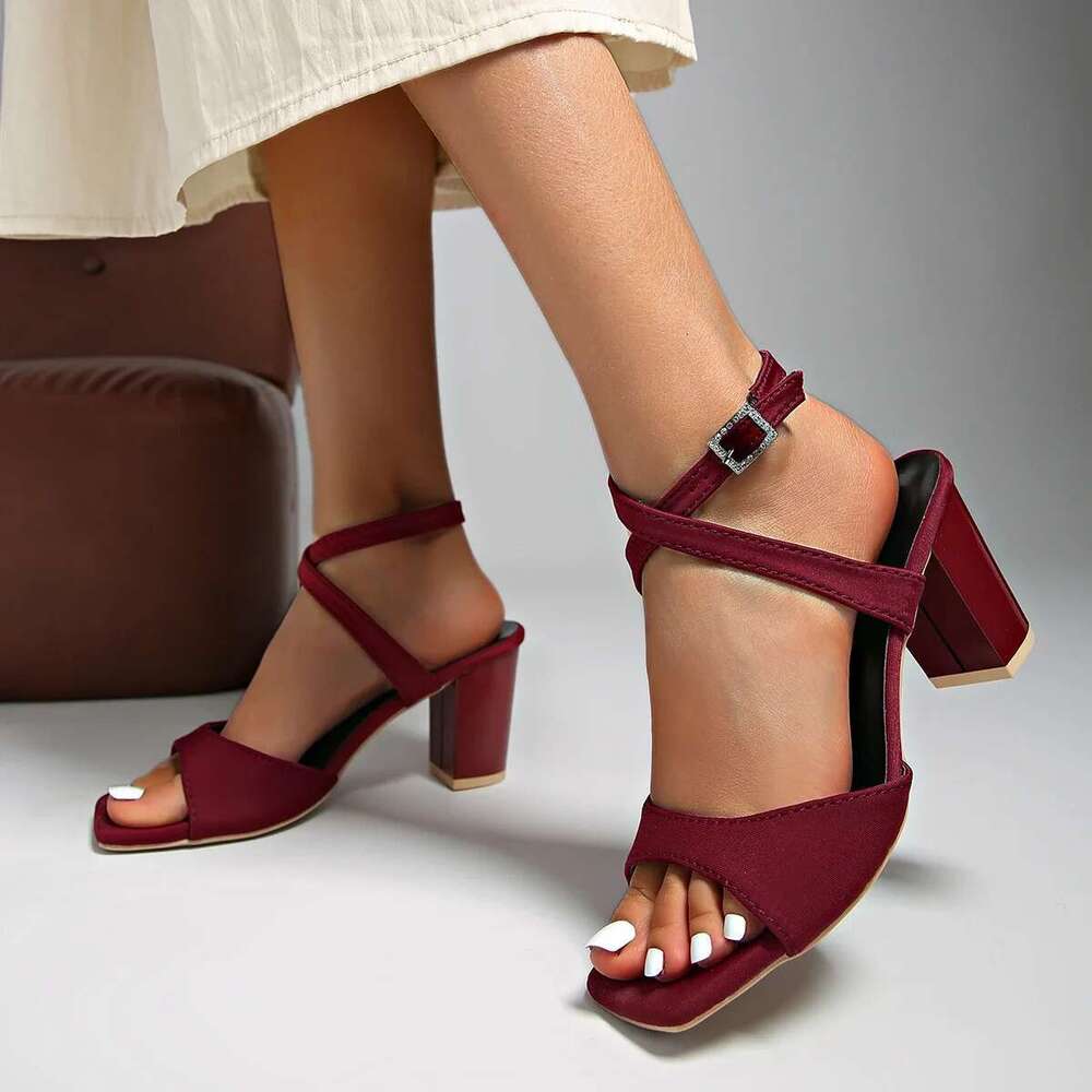 High Block Heel Wedding Open Toe Cross Strap Satin Women Heels for Prom Evening Formal Party Heeled Sandals