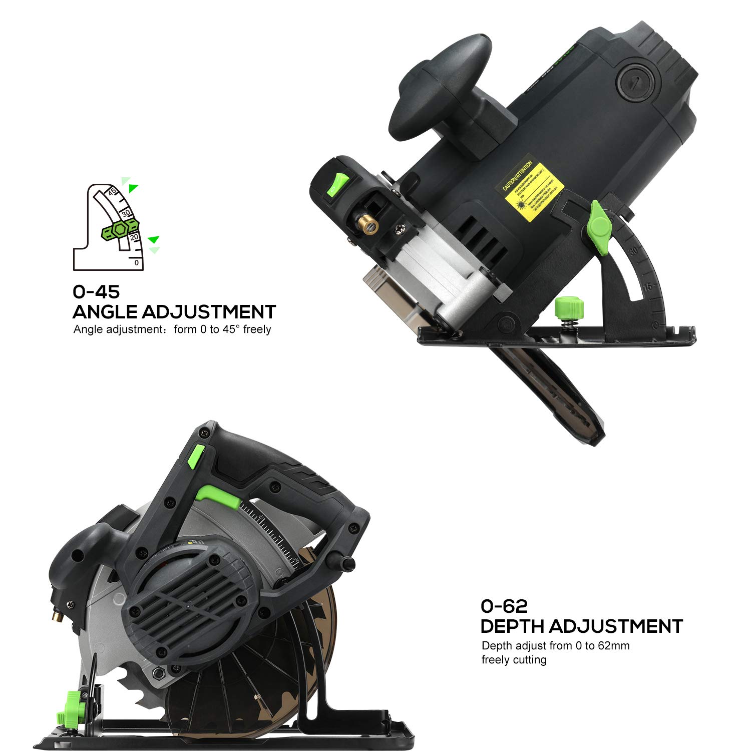GALAX PRO Circular Saw 1400W 5500RPM Laser Guide Max Cutting Width 62mm (90°) 46mm (45°) Blade 185mm Electric Saw for Wood Plastic Thin Metal