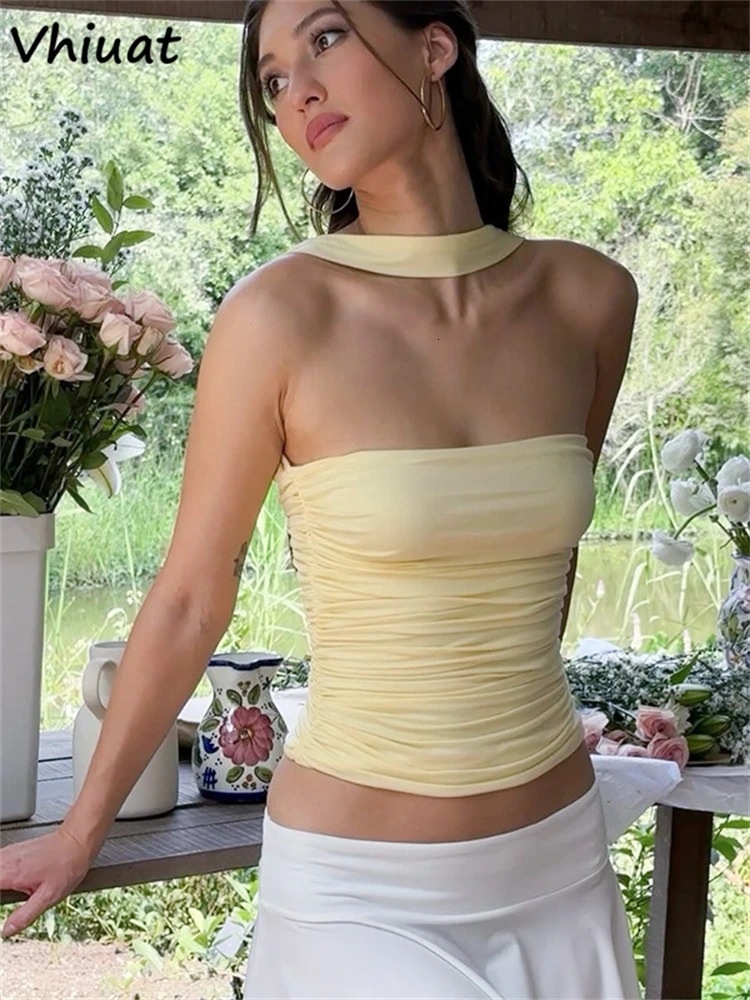 Solid Sleeveless Slim Crop Top Women Clothing Y2K Tube Sexy Off Shoulder Streetwear Summer Corset Strapless Tank Tops 250515