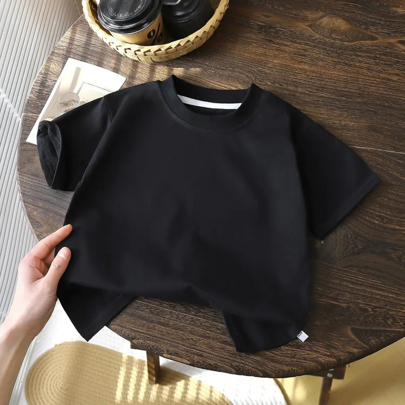Childrens Cotton Short Sleeve White Red Black T-shirt Girls Summer Baby Clothes Kids Boys Tops 250515