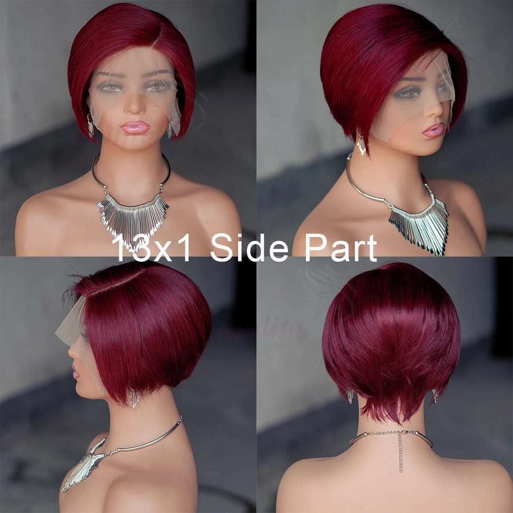 99JPixie Cut 13x4 Transparent Front Wigs For Women Short Bob Inidan Pre Plucked Lace Frontal Human Hair Wig 180 Density