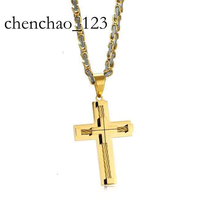 DHcollections High End Double Gold Stainless Steel Necklace, Cross 316 Large