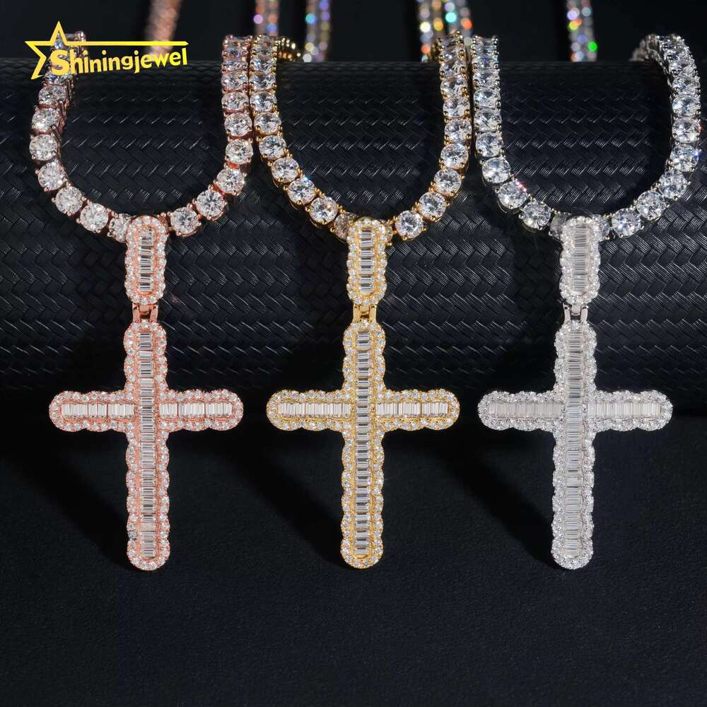 Instock Iced Jewelry Sier Charm Laboratory Silica Cross Pendant for Men and Women