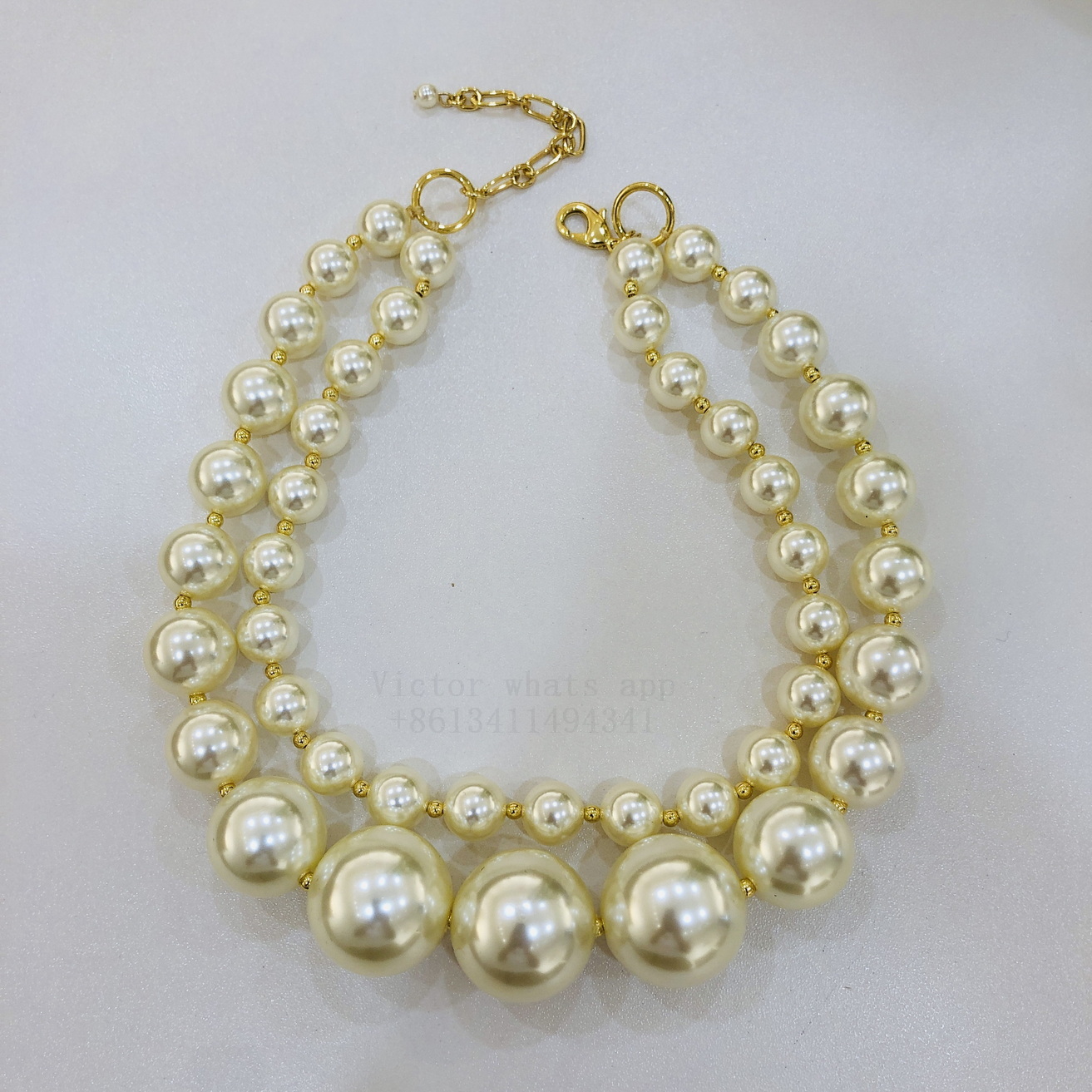 BIG pearl necklace for women double Top quality chain reinforced inner ring length 42+5CM Wholesale price customize You brand Pearl Necklace 004