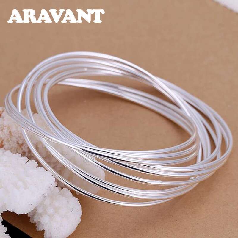 Aravant 2024 New Sier 10 Circle Triple Ring Bangle For Men Women Fashion Jewelry