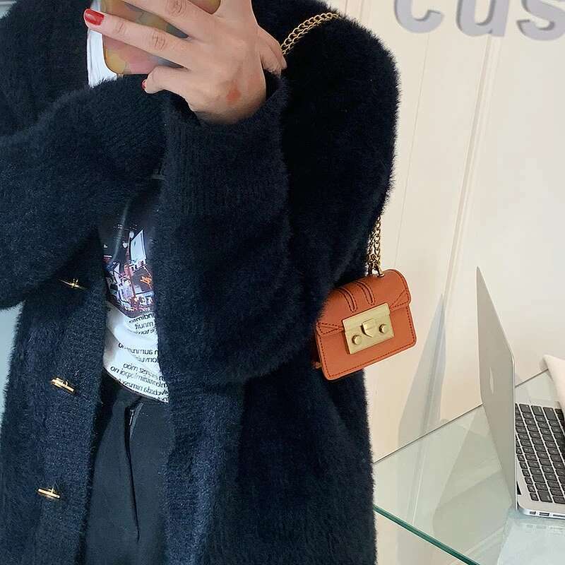Retro Mini Lipstick Women's Shoulder Chain Crossbody Bag Designer Lock PU Leather Handbag And Purse Female Clutch