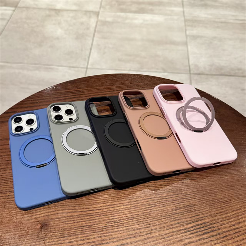 Luxury Magnetic Stand Matte Case For iPhone 16 15 14 Plus 13 Pro Max 360° Rotation Ring Holder Magsafe Cover