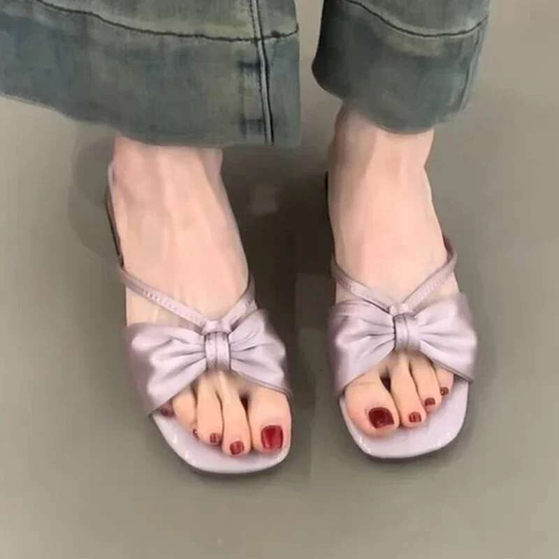 Flats Bow Women Slippers Summer Designer Shoes Elegant Woman Sandals Walking 2025 Casual Flip Flops Beach Slides Mujer Zapatos