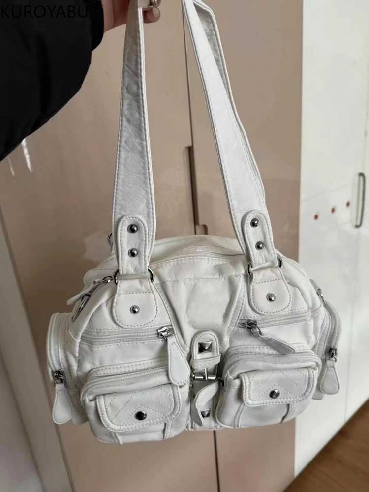 Vintage Mtiple Pockets Wen Shoder Bags Large Capacity Pu Leather Crossbody Bag Motorcycle Bag Y2K Sac for Girls 2025 Z250516
