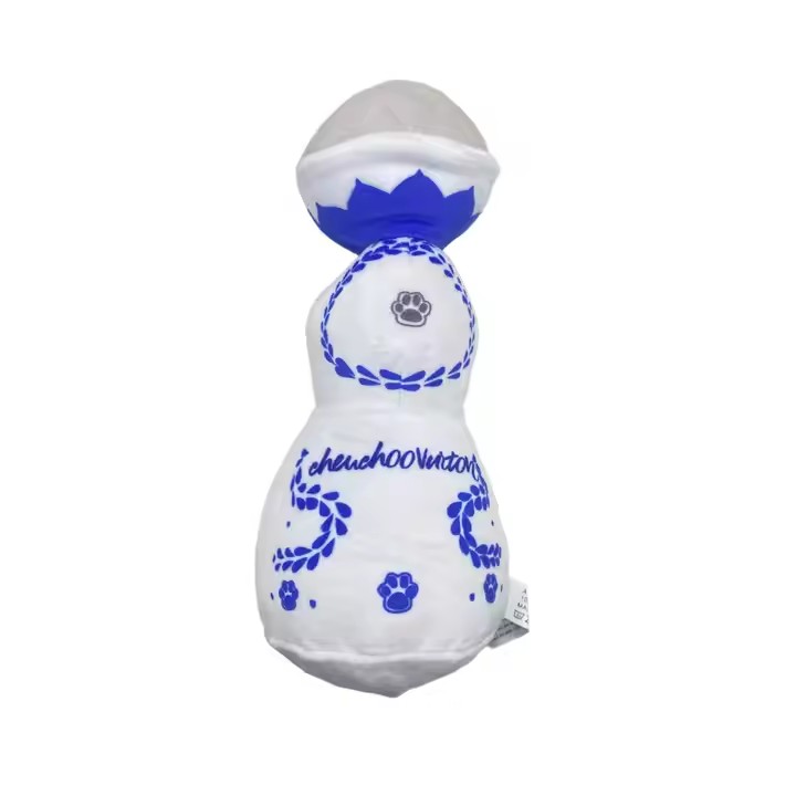 Squeaky Dog Toys Plush Dog Toy with Soft and Highly Elastic Fiberfill Blue White Porcelain Vase Design Stuffed Durable Dog Chew Toys for Small to Larg