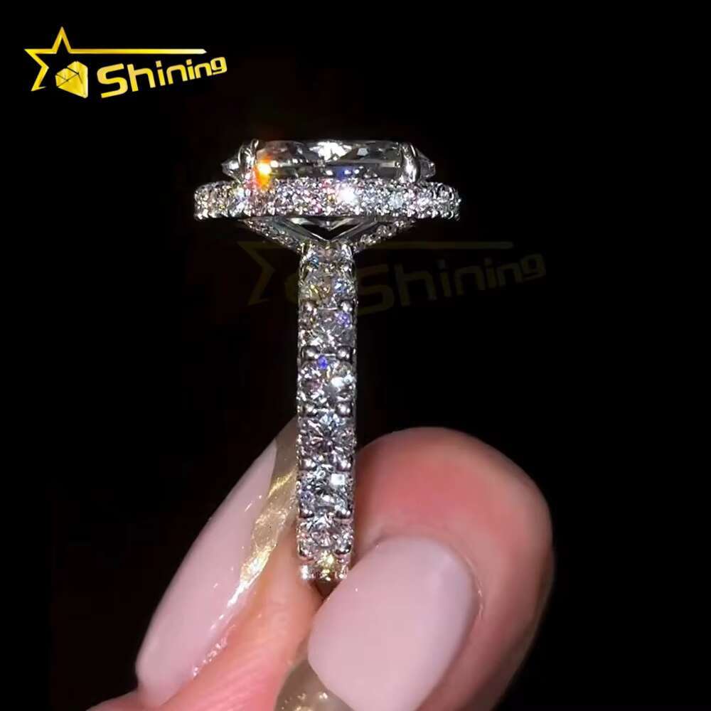 Custom CVD/HPHT Lab Diamonds Luxury 10K Real Gold Cluster Pave Half Band Moissanite Diamonds Wedding/Engagement Rings