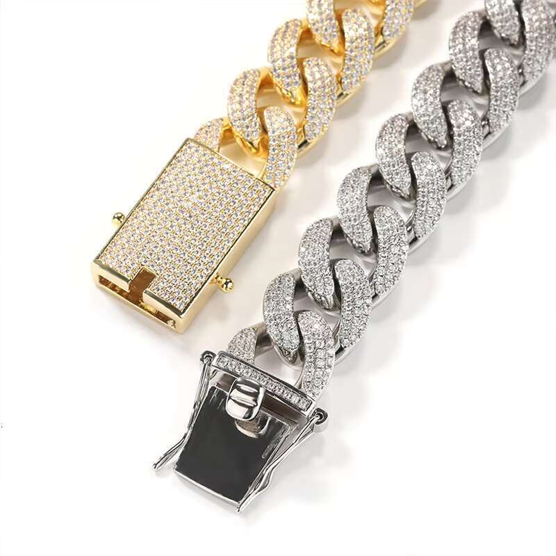 DHCollections 18MM Iced Out Cuban Link Chain Necklace Gold & Silver 7-22 Inch Brass Hip Hop Jewellery for Men