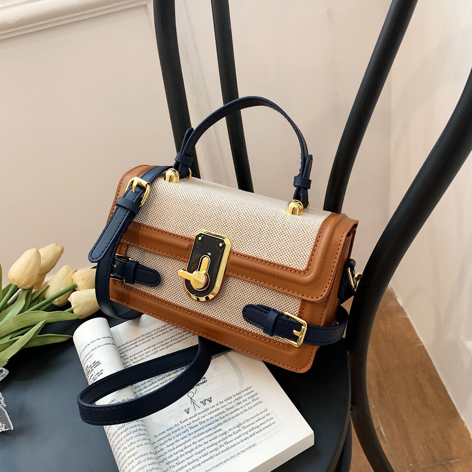 Best Selling Women's Crossbody Tote Bag - Vintage Color Block Design, Boho Chic Shoulder Purse with Free Shipping