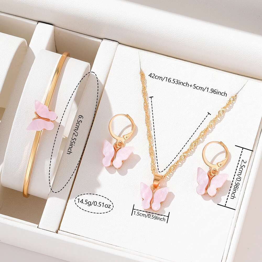 4 Piece Women Fashion Versatile Personalized Butterfly Pendant Forest Earrings Collar Chain Super Immortal Style Earring Set