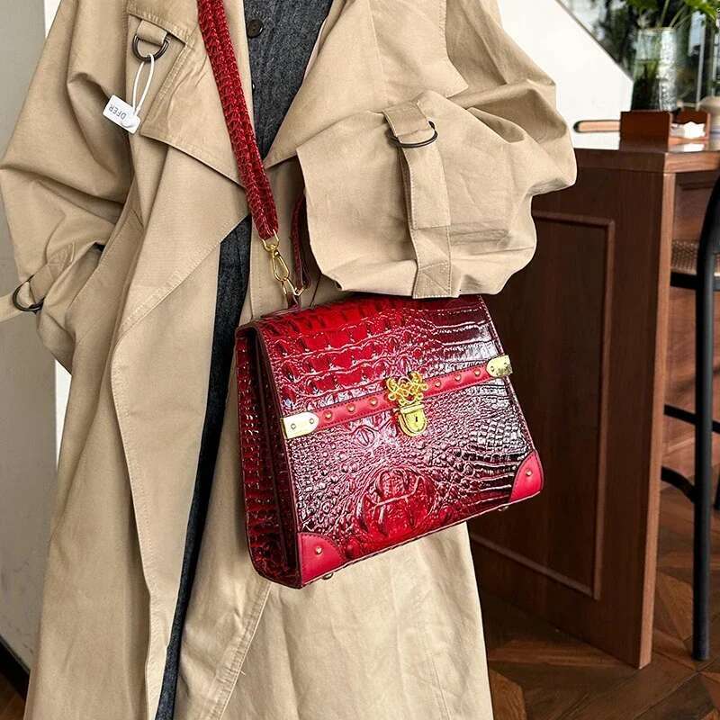 Small Square For Women Top Brand Shoulder Designer Handbag Classic Femme Crocodile Pattern Crossbody Bag
