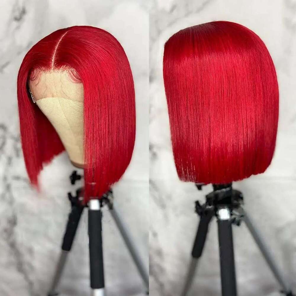 Red Wig Straight Short Bob Lace For Black Women Brazilian Preplucked Human Hair Wigs On Sale Clearance Wigs
