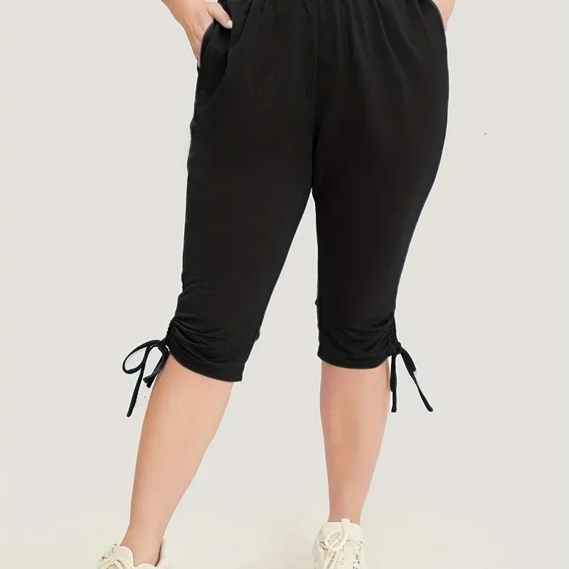 Womens plus size 1XL5XL drawstring lightweight and elastic fitness pants with pockets the smallest stylish comfortable legs 250506