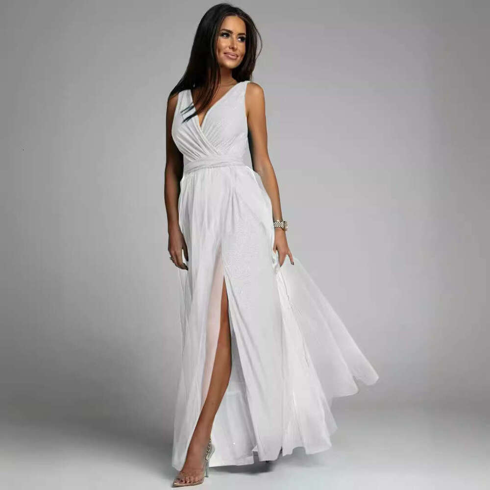 2024 New Maxion Sexy V-neck Waist for Slimming and Opening Up, Sparkling Dress