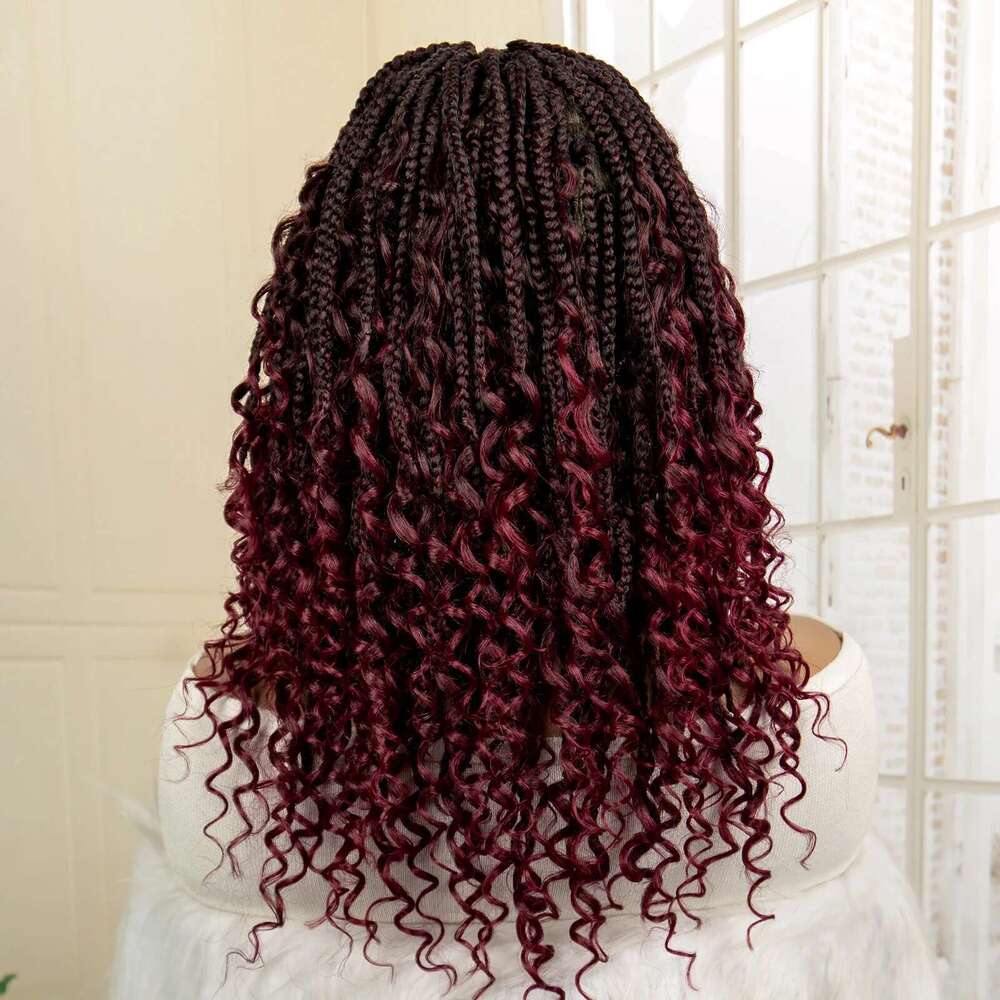 14 Inches Short Bury Box Full Lace Synthetic Boho Braids Wig for Women Ombre Color Braided Wigs