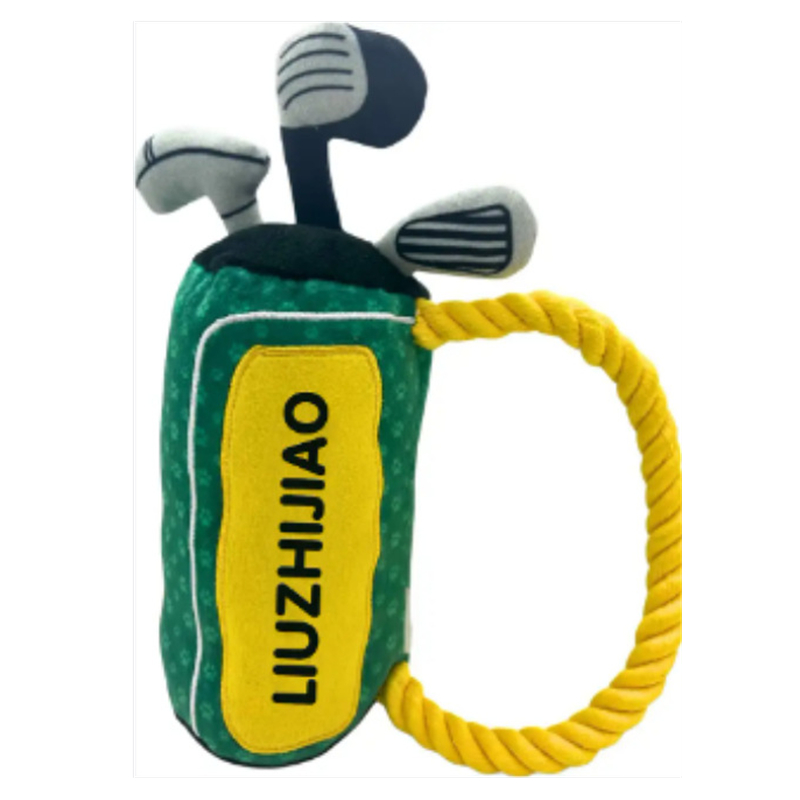Golf Bag Squeaky Plush Dog Toys, Stuffed Plush Chew Toys with Durable Nylon Rope, Cute Soft Dog Toys for Teeth Cleaning, for Small Medium Large Dogs E