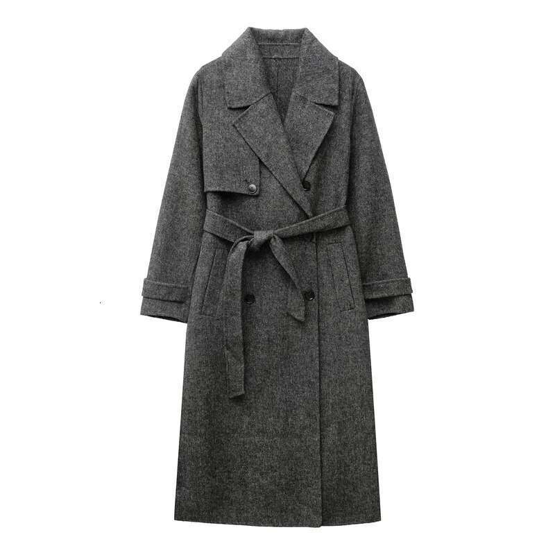RARF 2025 new wool blend lapel with belt double breasted woolen women's trench coat